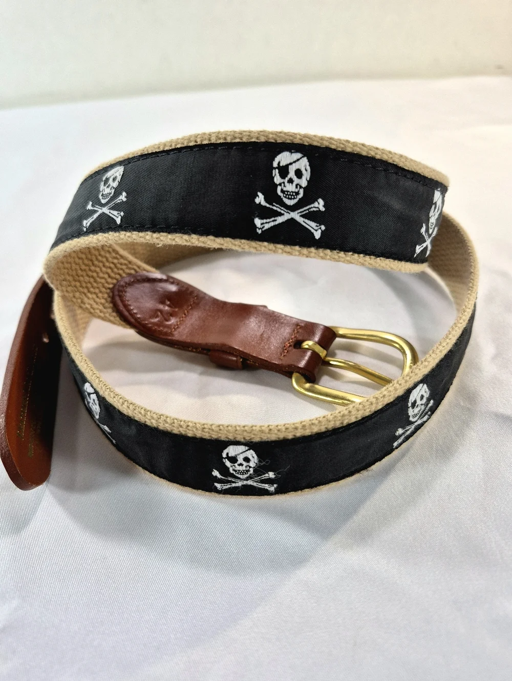 NWOT Leather Man Ltd Jolly Roger Skull & Crossbones Belt  Size 42 Pirate Coastal